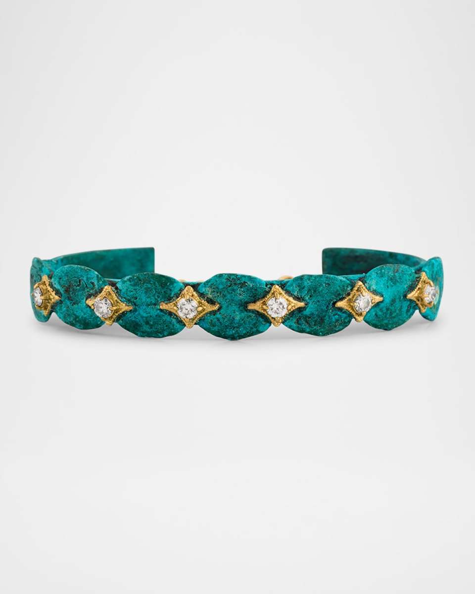 18K Yellow Gold and Copper Scalloped Artifact Diamond Bracelet